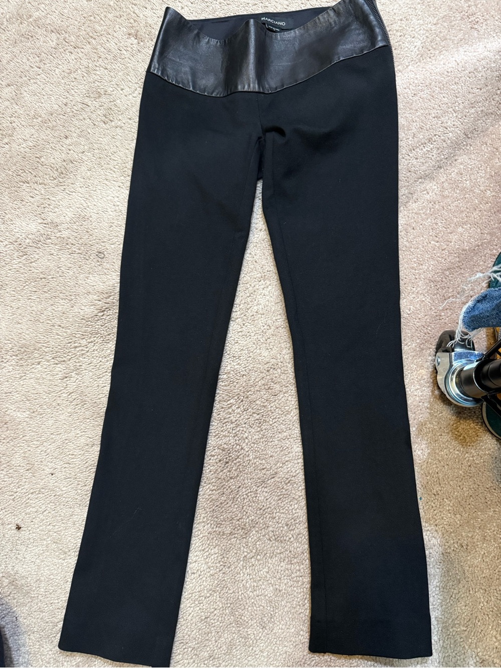 Marciano Black Ponte Boot-Cut Pants with Faux Leather Waistband